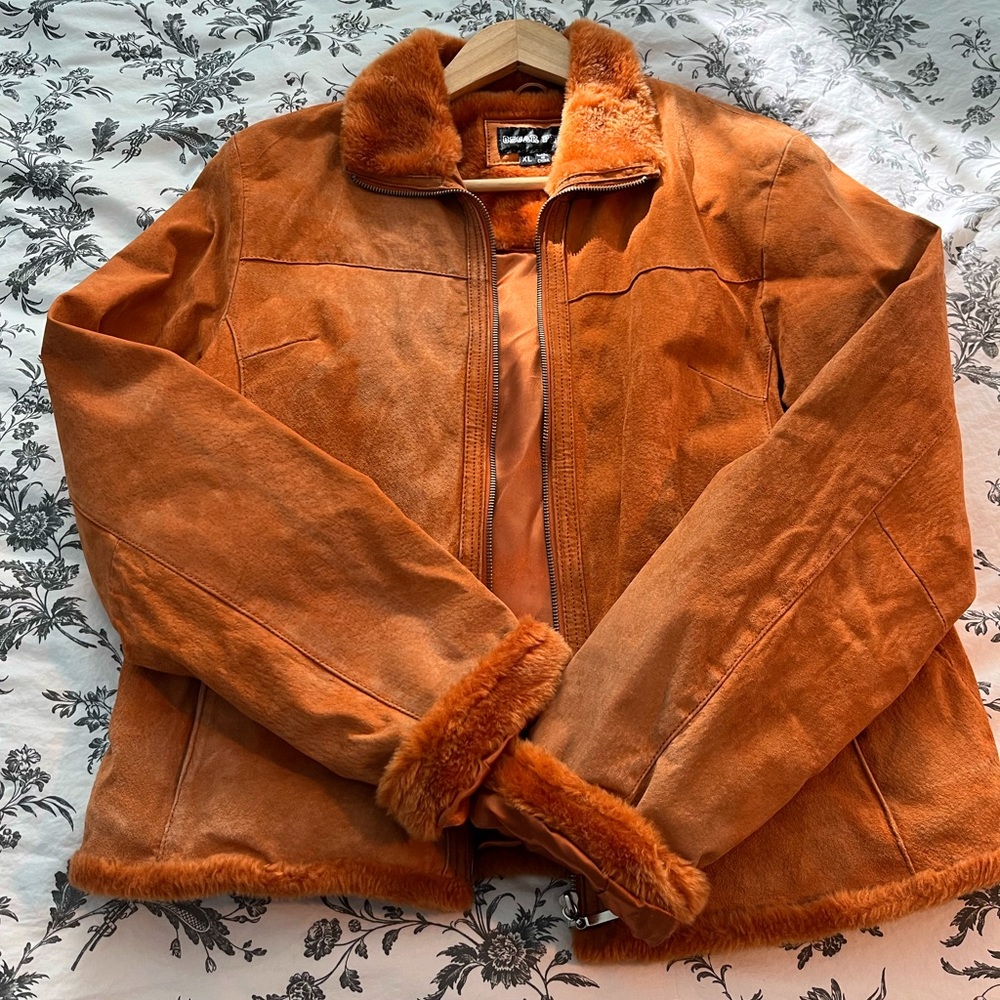 Oscar Piel Burnt Orange Suede and Faux Fur Jacket